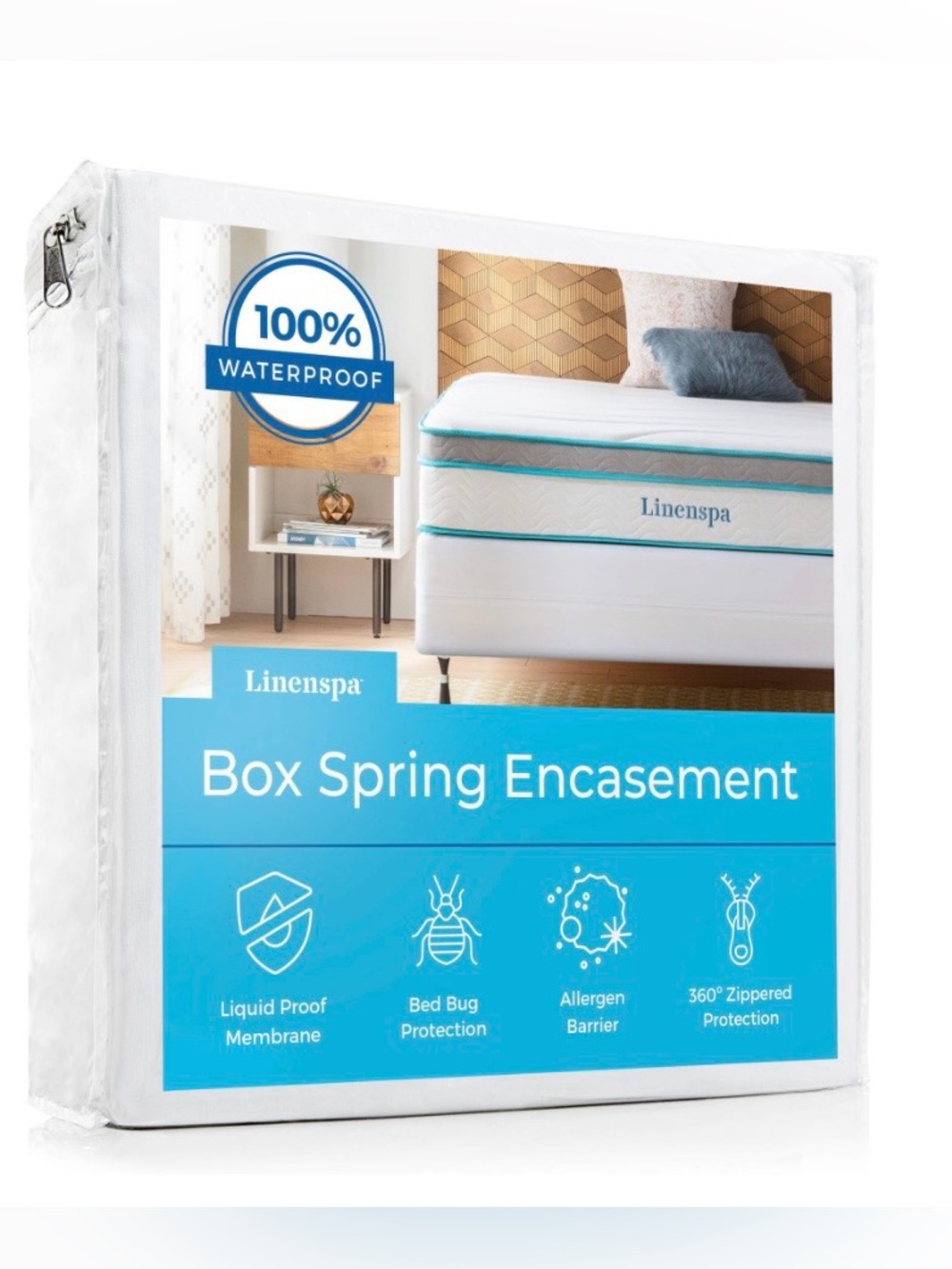 White Box Spring Encasement - Waterproof Zippered Protection